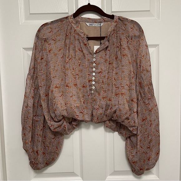 NWT ZARA Paisley Crop Top - Picture 2 of 6